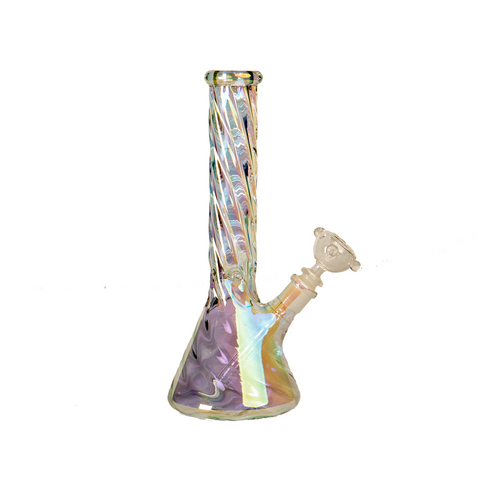 Twisted Neck Iridescent Beaker Bong - 12”