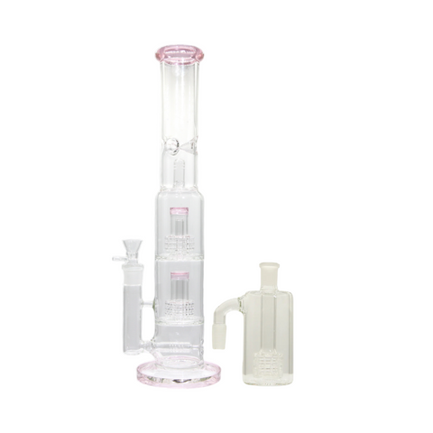 Double Perc Straight Tube and Ashcatcher Bundle - 18"